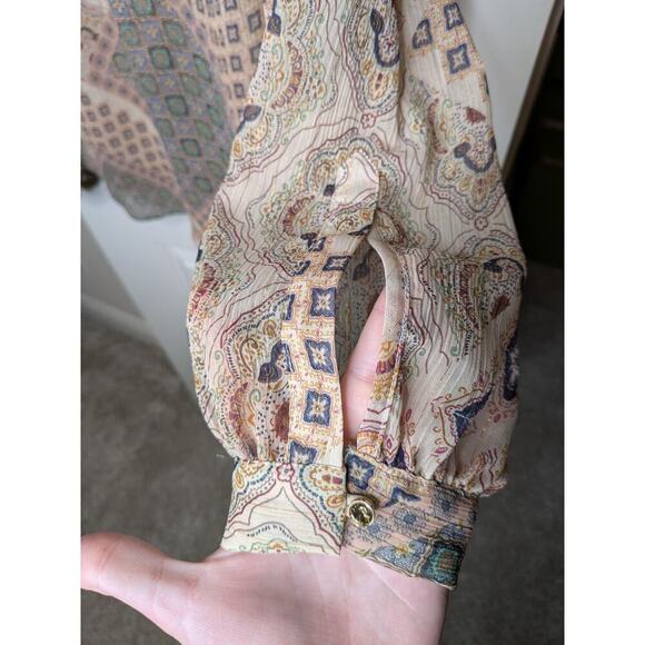 Johnny Was Jade Samahil Peasant Top with Crystal Buttons Long Sleeve Size Large - Picture 7 of 8